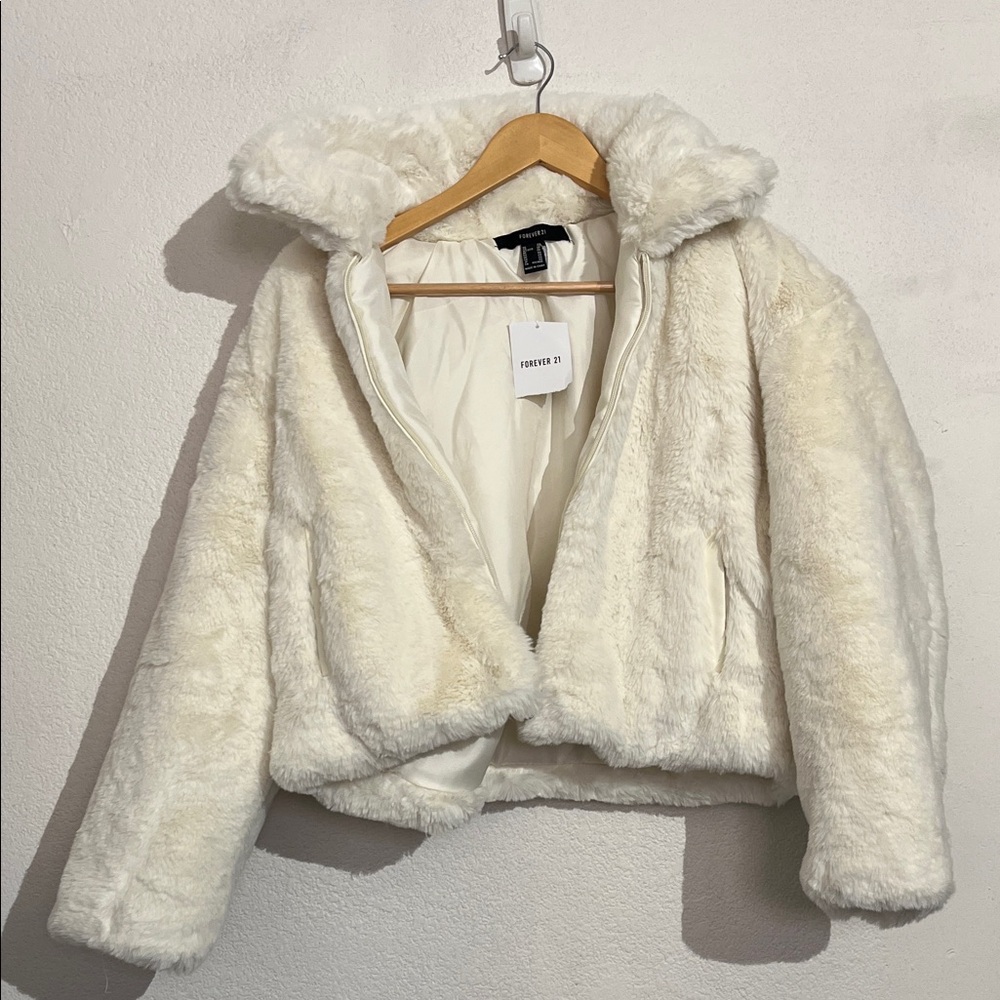 Forever 21 Women's Off-White Teddy Jacket